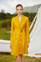 Ginger Yellow Double-breasted Coat Short Sleeve Dress - FashionByTeresa